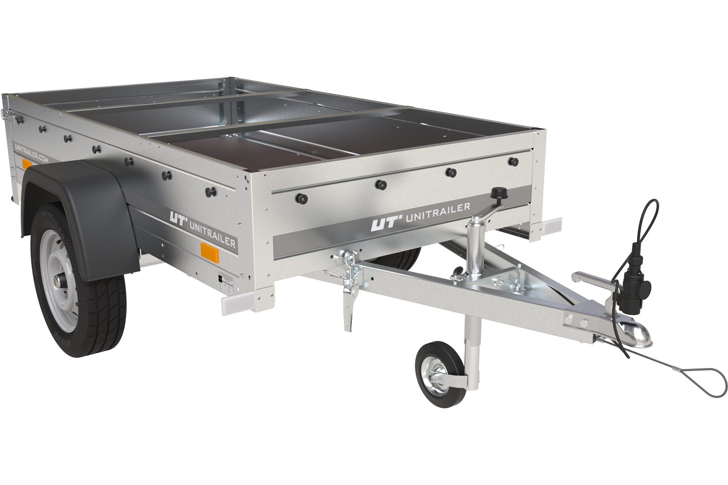 Garden Trailer 200 Kippanhänger mit Stützrad und blauer Flachplane